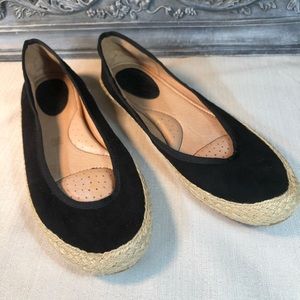 Soft Black Macee Leather Suede Jute Flats - 9M